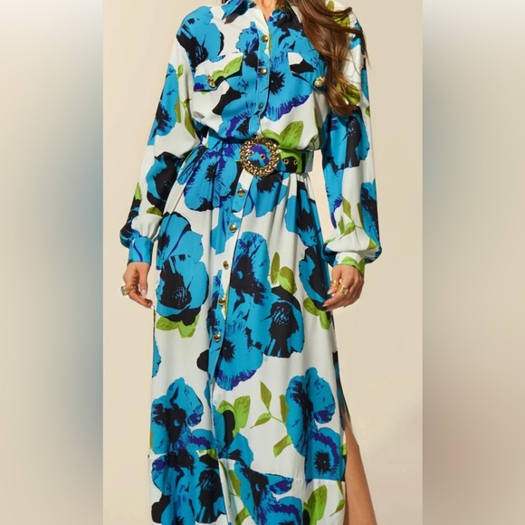Cristina Sabatini ZERLINA LONG SLEEVE MAXI DRESS - FLORAL BLUE - Picture 2 of 4